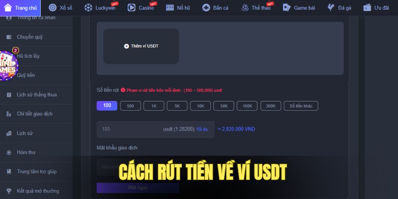 Cách rút nhanh về ví USDT
